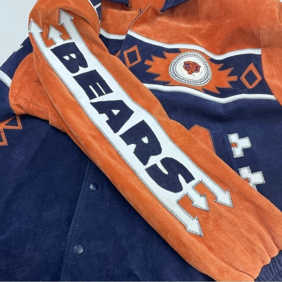 Chicago Bears Leather Jacket Suede Embroidered Aztec Vintage size 44/L 0542 - Picture 9 of 16